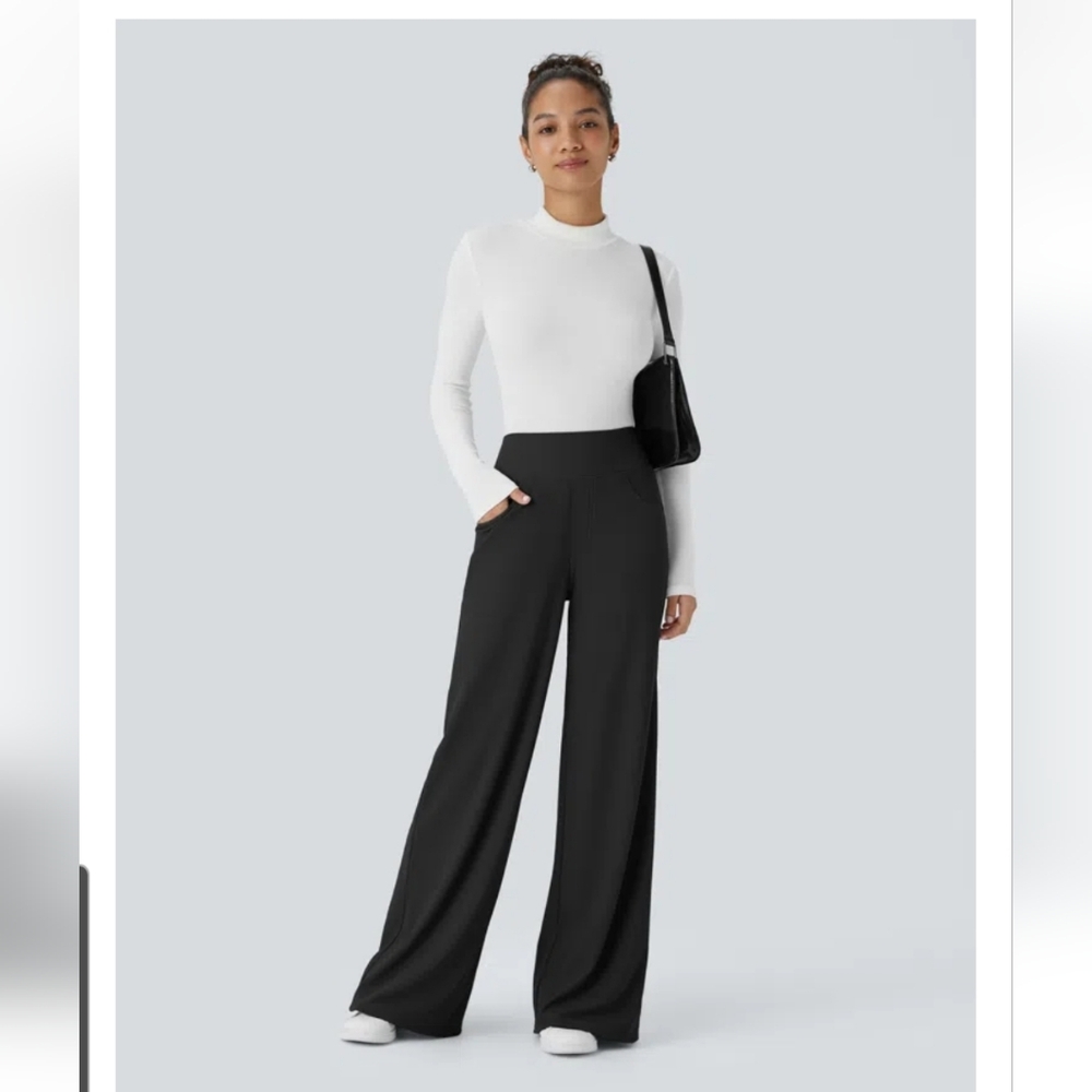 Halara Flex™ High Waisted Tummy Control Pockets Wide Leg Micro Waffle Work Pants